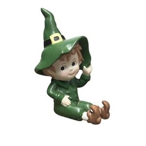 Vintage Lefton Pixie Elf Leprechaun Witches Hat Figurine 3" St Patrick Day 06107